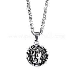 Fashionable 304 Stainless Steel Praying Hands Pendant Necklaces for Women's Daily Wear&nbsp;UQ1773