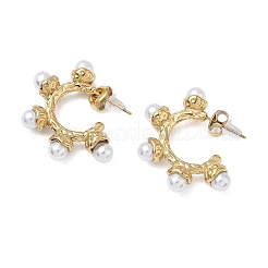 304 Stainless Steel ABS Imitation Pearl C-Shaped Stud Earrings&nbsp;EJEW-K268-58G