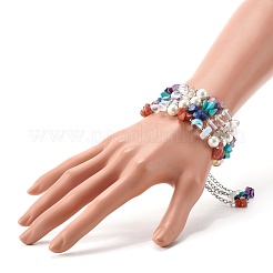 4Pcs Mixed Gemstone Chip Beaded Bracelets Set for Girl Women&nbsp;BJEW-TA00019