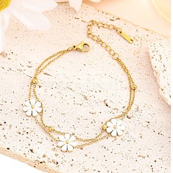 304 Stainless Steel with Acrylic Flower Charm Anklets&nbsp;AJEW-Z044-01G