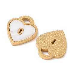 304 Stainless Steel Pave Natural white Shell Heart Lock Connector Charms&nbsp;STAS-U057-27G