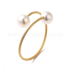 Plastic Imitation Pearl Round Beaded Cuff Bangle&nbsp;X-BJEW-P310-07G