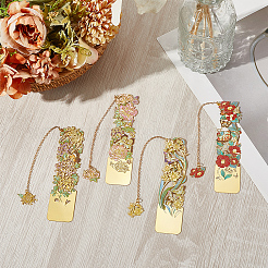 4Pcs 4 Styles Brass & Iron Enamel Bookmarks with Chain&nbsp;AJEW-SP0002-23A