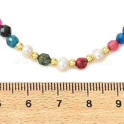 Faceted Round Natural Agate(Dyed & Heated) & Pearl & Brass Beaded Necklaces for Women&nbsp;NJEW-JN06617