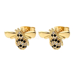 Brass Micro Pave Cubic Zirconia Bees Stud Earrings&nbsp;EJEW-K267-42G