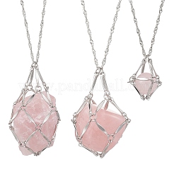 3Pcs 3 Style 304 Stainless Steel Empty Macrame Pouch Pendant Singapore Chain Necklaces&nbsp;NJEW-JN05285