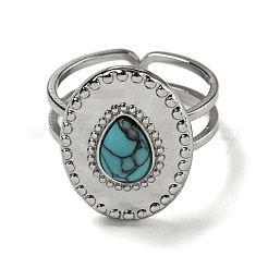 Oval with Teardrop 304 Stainless Steel Open Cuff Rings&nbsp;STAS-Z060-14P