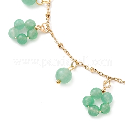 Dyed Natural Malaysia Jade Round Beaded Flower Tassel Ankelets&nbsp;AJEW-AN00706-01