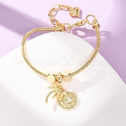 Comch Brass Micro Pave Clear Cubic Zirconia Charm Bracelets&nbsp;BJEW-H640-05A-G