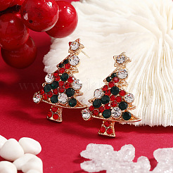 Christmas Tree Alloy Rhinestone Pendant Necklaces & Stud Earrings & Rings & Brooch Sets&nbsp;WG792CD-05