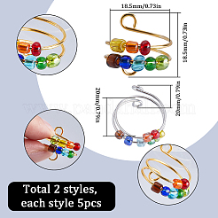 10Pcs 2 Colors Colorful Resin Rotating Beaded Cuff Ring&nbsp;RJEW-SC0001-11