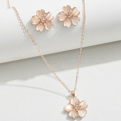Flower Alloy Cat Eye Pendant Necklaces & Stud Earrings Sets&nbsp;FS-WG11189-01