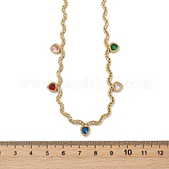 304 Stainless Steel Rope Chain Colorful Cubic Zirconia Tassel Necklaces for Women&nbsp;NJEW-V015-01G-A