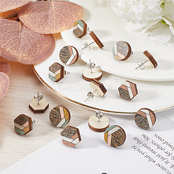 4 Pairs 2 Style Natural Wood Geometry Boho Stud Earrings with Steel Iron Pins&nbsp;EJEW-SC0001-48