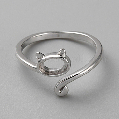 Anti-Tarnish 1Pc Rhodium Plated 925 Sterling Silver Open Cuff Ring Findings&nbsp;FIND-NB0004-89