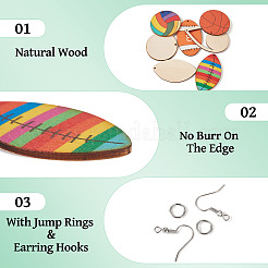 DIY Sports Balls Wood & Brass Dangle Earring Jewelry Making Kits&nbsp;DIY-TA0010-47