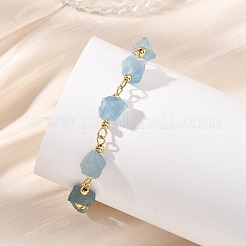 Raw Rough Natural Aquamarine Beaded Link Chain Bracelets for Women&nbsp;BJEW-JB13970