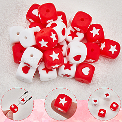 40Pcs 4 Styles Cube with Star Silicone Beads&nbsp;SIL-SP0001-14A