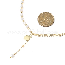 Natural Cultured Freshwater Pearl Rice Beaded Brass Satellite Chain Double Layer Necklaces&nbsp;NJEW-JN05689