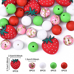 30Pcs Roumd & Strawberry Food Grade Eco-Friendly Silicone Focal Beads&nbsp;SIL-YW0001-69