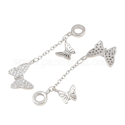 Brass Micro Pave Clear Cubic Zirconia Double Butterfly European Dangle Charms&nbsp;KK-H257-04P