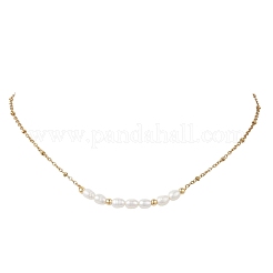 Natural Pearl Rice Beaded Pendant 304 Stainless Steel Satellite Chain Necklaces for Women&nbsp;NJEW-JN05782