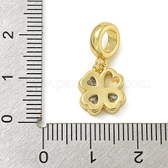 Rack Plating Brass Pave Clear Cubic Zirconia Clover European Dangle Charms&nbsp;KK-Z067-36G