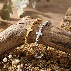 2Pcs Brass & 304 Stainless Steel Beads Stretch Bracelets Set&nbsp;EI7625-2