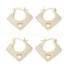 Rhombus with Heart Clear Cubic Zirconia Hoop Earrings&nbsp;EJEW-M216-10G
