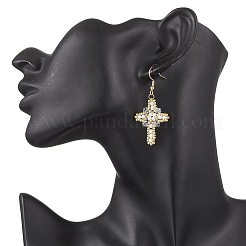 304 Stainless Steel Glass Seeds Cross Dangle Earrings&nbsp;EJEW-MZ00506-01