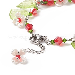 Teacher's Day Theme Resin Apple Charm Bracelets with Acrylic Leaf & Plastic Flower&nbsp;BJEW-JB09209