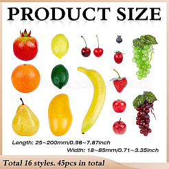 45Pcs 16 Styles Plastic & Foam Imitation Fruit&nbsp;AJEW-PH0008-23