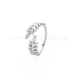 Non-Tarnish 304 Stainless Steel Leaf Open Cuff Ring for Women&nbsp;RJEW-S405-190P
