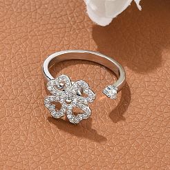 Clover Rotatable Open Ring for Women&nbsp;RJEW-M139-12P
