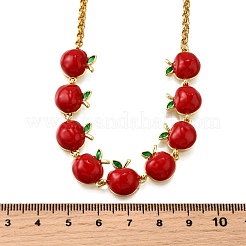 Teachers' Day Brass Red Enamel Fruit Link Chain Necklaces&nbsp;NJEW-K287-04B-G