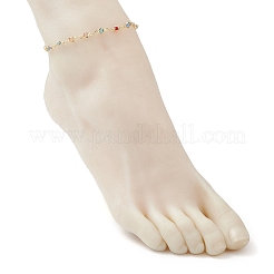 Brass & Glass Colorful Flat Round Link Chain Anklets&nbsp;AJEW-AN00731