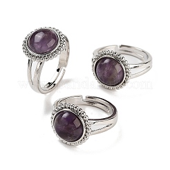 Natural Mixed Stone Round Adjustable Rings&nbsp;RJEW-K271-02P