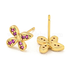 Rack Plating Brass Micro Pave Clear Cubic Zirconia Stud Earrings&nbsp;EJEW-N055-02G-02-RS
