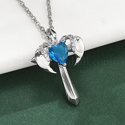 Brass Cubic Zirconia Wing Cross Pendant Necklaces for Women&nbsp;NJEW-C067-07P-02