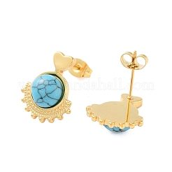 Synthetic Turquoise Heart Stud Earrings&nbsp;EJEW-A114-13G