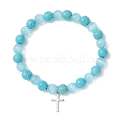 2Pcs Natural Howlite & Synthetic Turquoise Beads Stretch Bracelets&nbsp;BJEW-JB13286