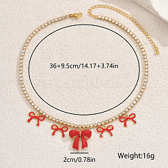 Elegant Brass Pave Clear Cubic Zirconia Tennis Chain 5 Bowknot Pendant Bib Necklaces for Women&nbsp;JW2692