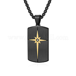 Duo Tone 304 Stainless Steel Pave Clear Cubic Zirconia Dog Tag Star Pendant Necklaces for Men&nbsp;WG48371-02