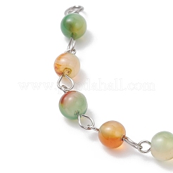 3Pcs 3 Styles Round Dyed Natural Red Agate & Peacock Green Agate & Carnelian & Brass Paperclip Chain Bracelet Making&nbsp;AJEW-JB01425