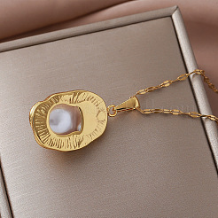 Vintage 304 Stainless Steel & Imitaiton Irregular Pearl Pendant Necklaces for Women&nbsp;UB6404