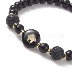 Glass & Natural Lava Rock & Synthetic Hematite Stretch Bracelet Sets&nbsp;BJEW-JB09204