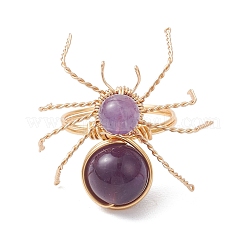 Natural Amethyst Beaded Finger Rings&nbsp;RJEW-TA00210-03