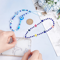 2Pcs 2 Style Evil Eye Glass Beaded Phone Lanyard&nbsp;AJEW-OC0004-10