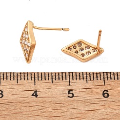 Rhombus Brass Micro Pave Clear Cubic Zirconia Stud Earrings for Women&nbsp;EJEW-G428-16G