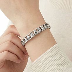 304 Stainless Steel Hollow Heart Hinged Cuff Bangles for Women&nbsp;WG952A8-01